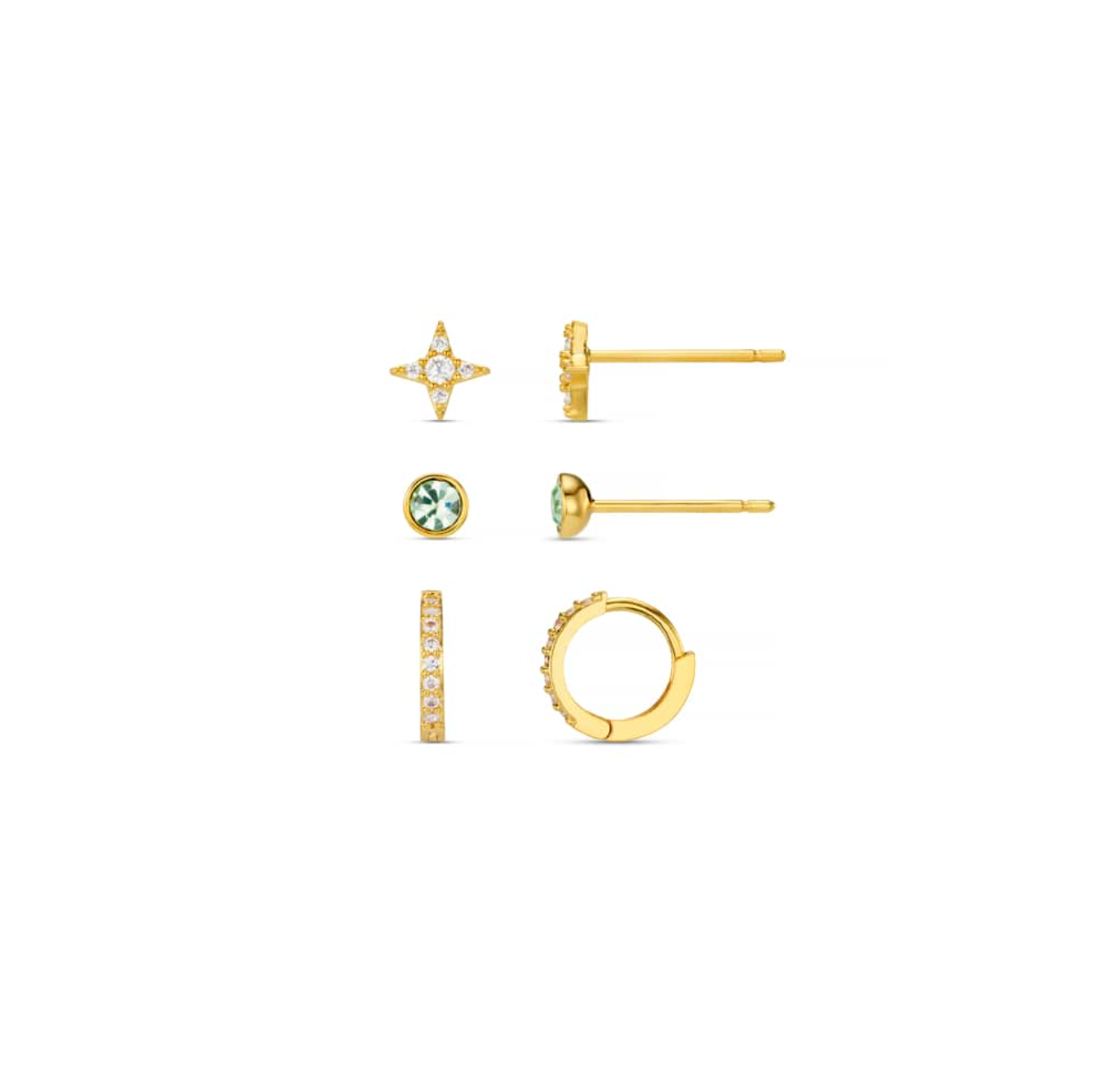 Pave cross & green stud earrings pack
