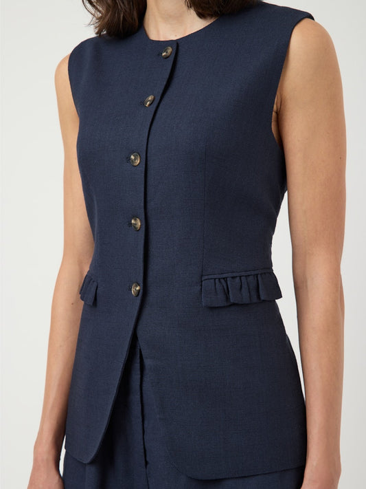 YASGANA LINEN BLEND WAISTCOAT - NAVY BLAZER