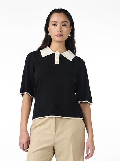 YASMILLE SS KNIT TOP - NAVY BLAZER/GARDENIA