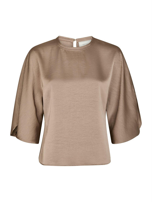 Liora Heavy Sateen Blouse - Dark Taupe