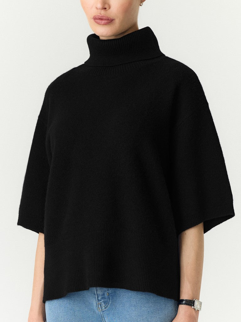 YASEMILIA 2/4 ROLL NECK KNIT PULLOVER - BLACK