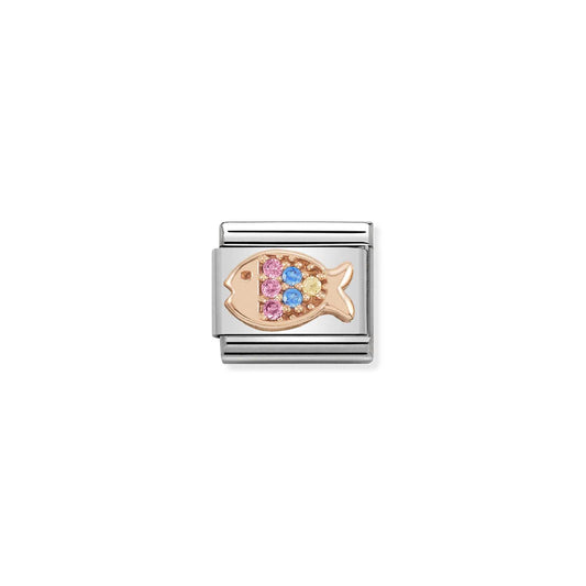 LINK, FISH WITH STONES IN ROSE GOLD