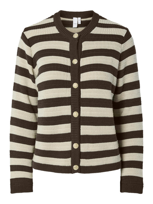 YASSIRONI LS KNIT CARDIGAN - CHOCCOLATE BROWN