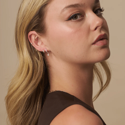 Pavé Mini Micro Star Drop Silver Hoops
