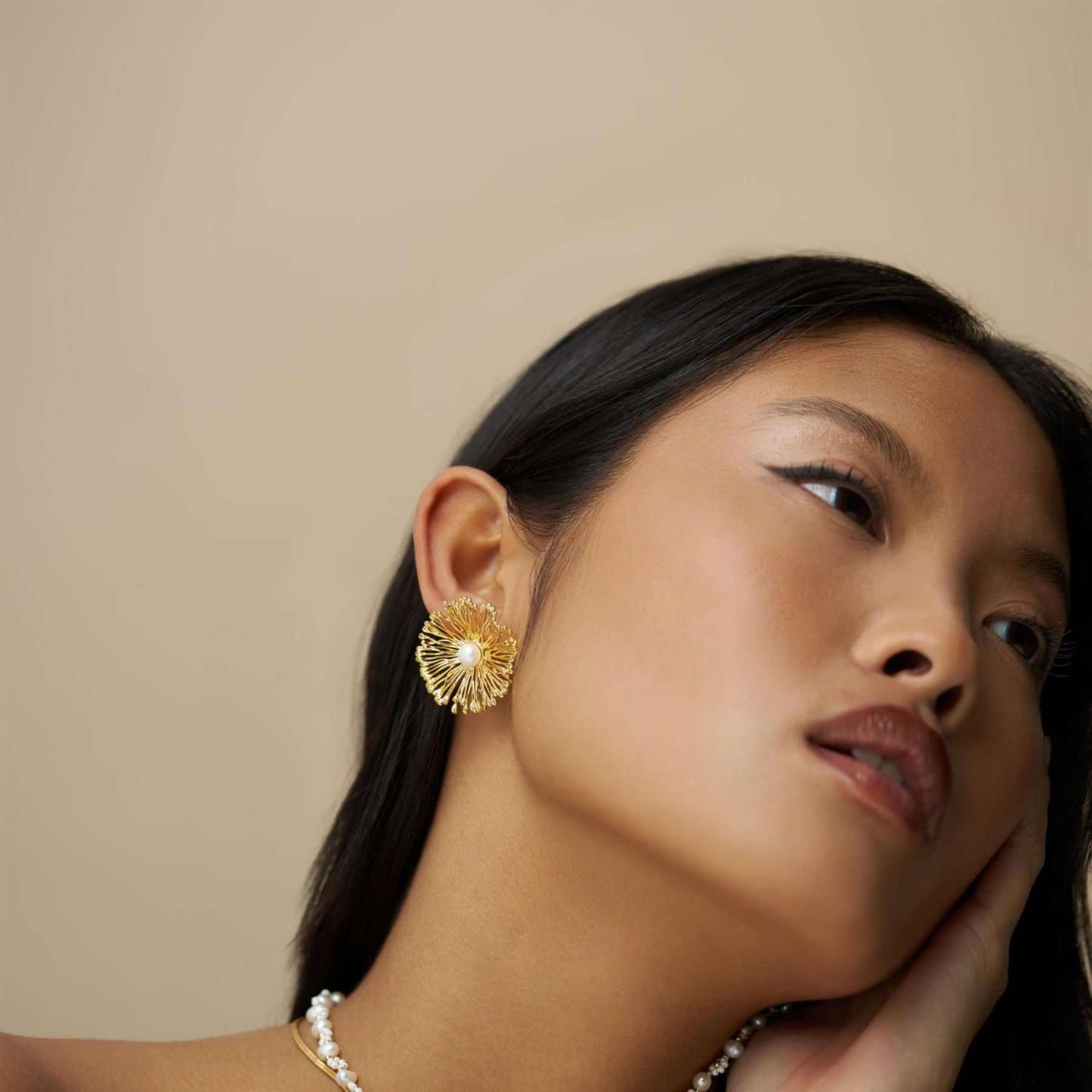Statement Flower & Pearl Stud Earrings