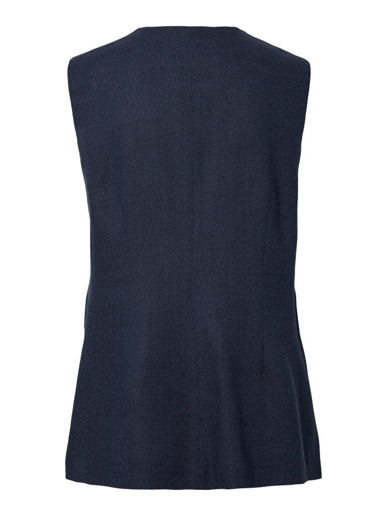 YASGANA LINEN BLEND WAISTCOAT - NAVY BLAZER