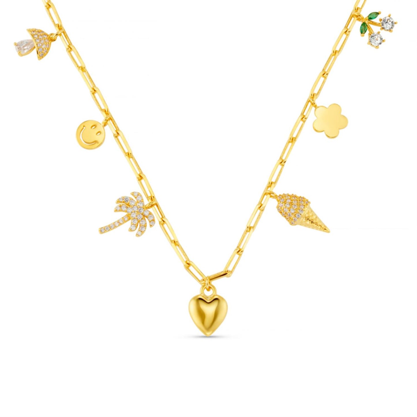 Mixed eclectic pave charm necklace