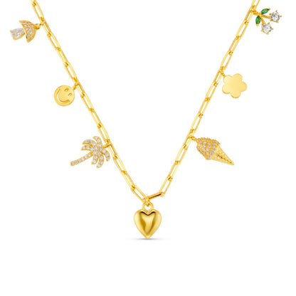 Mixed eclectic pave charm necklace