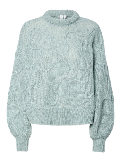 YASBRIDA LS WOOL BLEND KNIT PULLOVER - SILVER BLUE