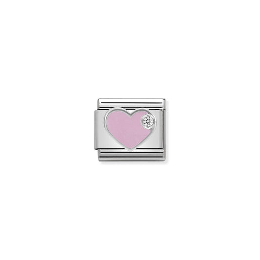 LINK, PINK HEART IN SILVER WITH STONE