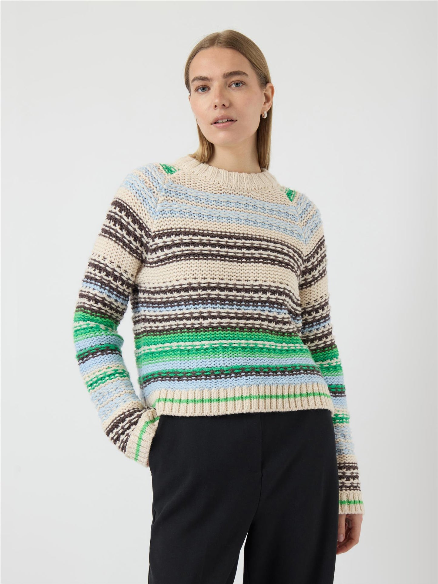 YASBIBI KNIT PULLOVER - BROW/GREEN MULTI