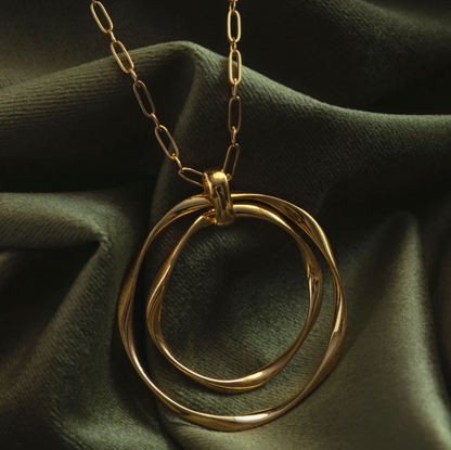 Statement ribbon interlocking open long necklace