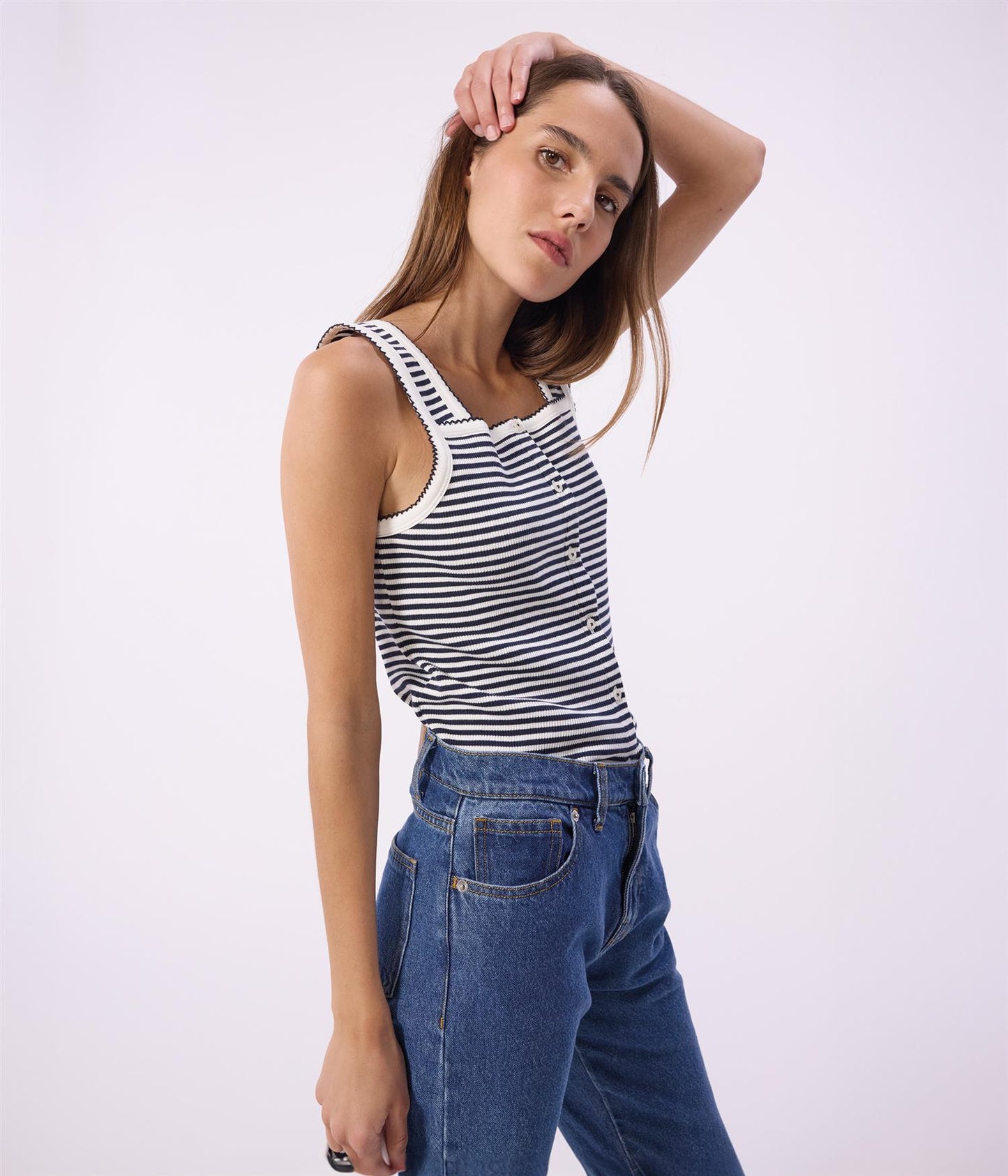 Tanktop Ribbed Details - Navy / White