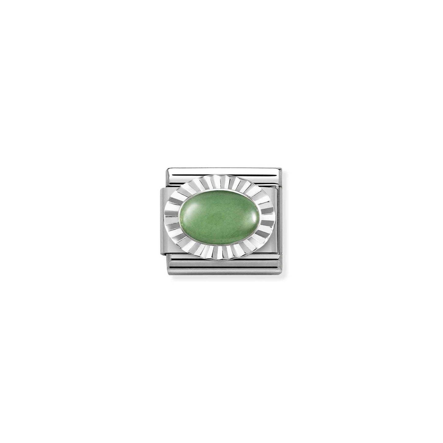 LINK, OVAL GREEN AVENTURINE AND SILVER