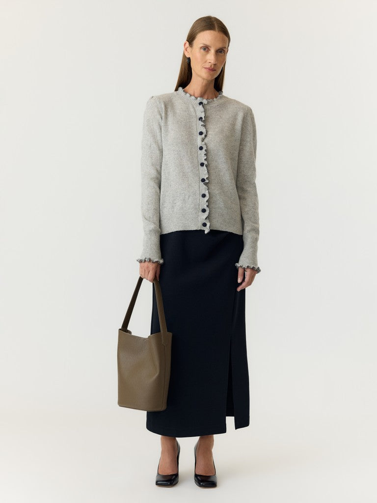 YASERONIA LS WOOL KNIT CARDIGAN S. - LIGHT GREY MELA/NAVY BLAZE