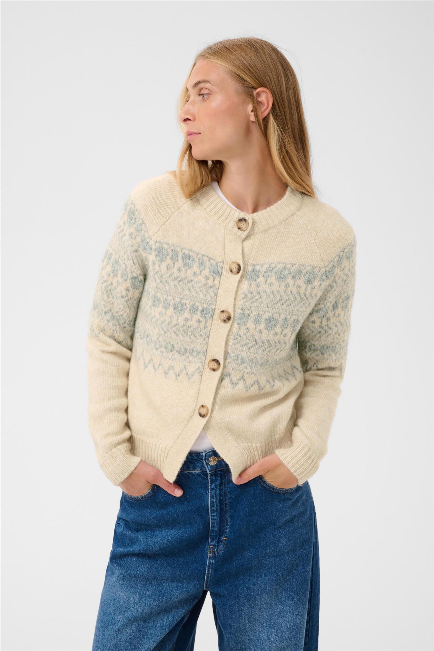 CharmainePW Cardigan - Whitecap/Grey Jaquard