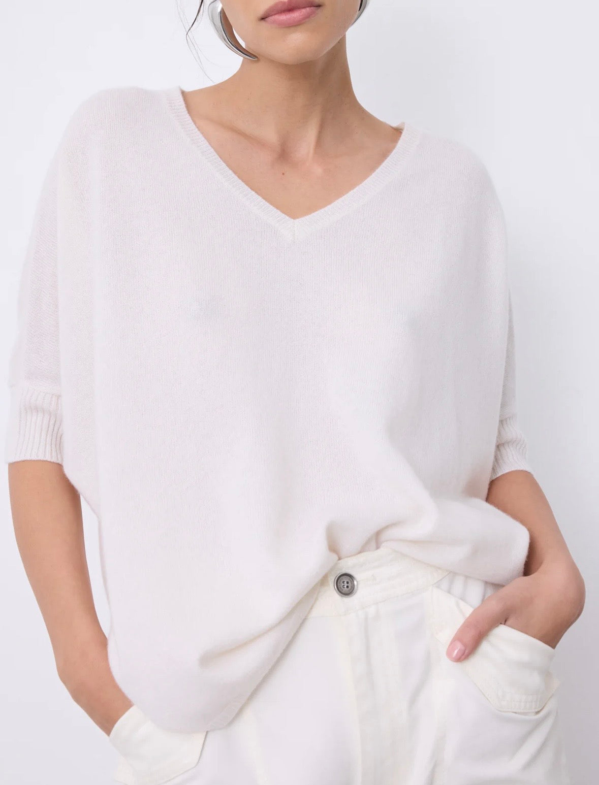 Aimee Cashmere V-Neck - Ecru