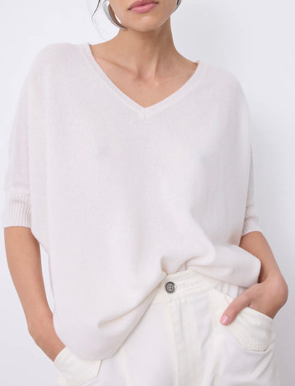 Aimee Cashmere V-Neck - Ecru