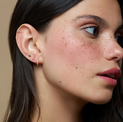 Pave cross & green stud earrings pack