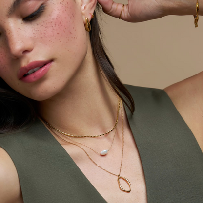 Organic oval & pearl 3-row necklace