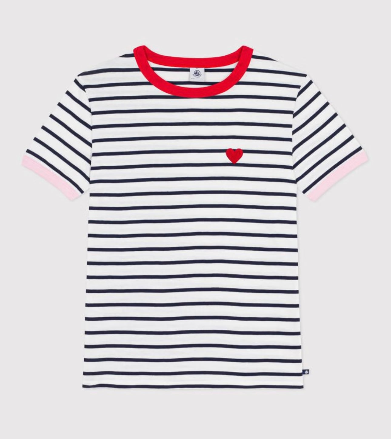 Tee-Shirt Round Neck - Red Heart / Navy Stripes