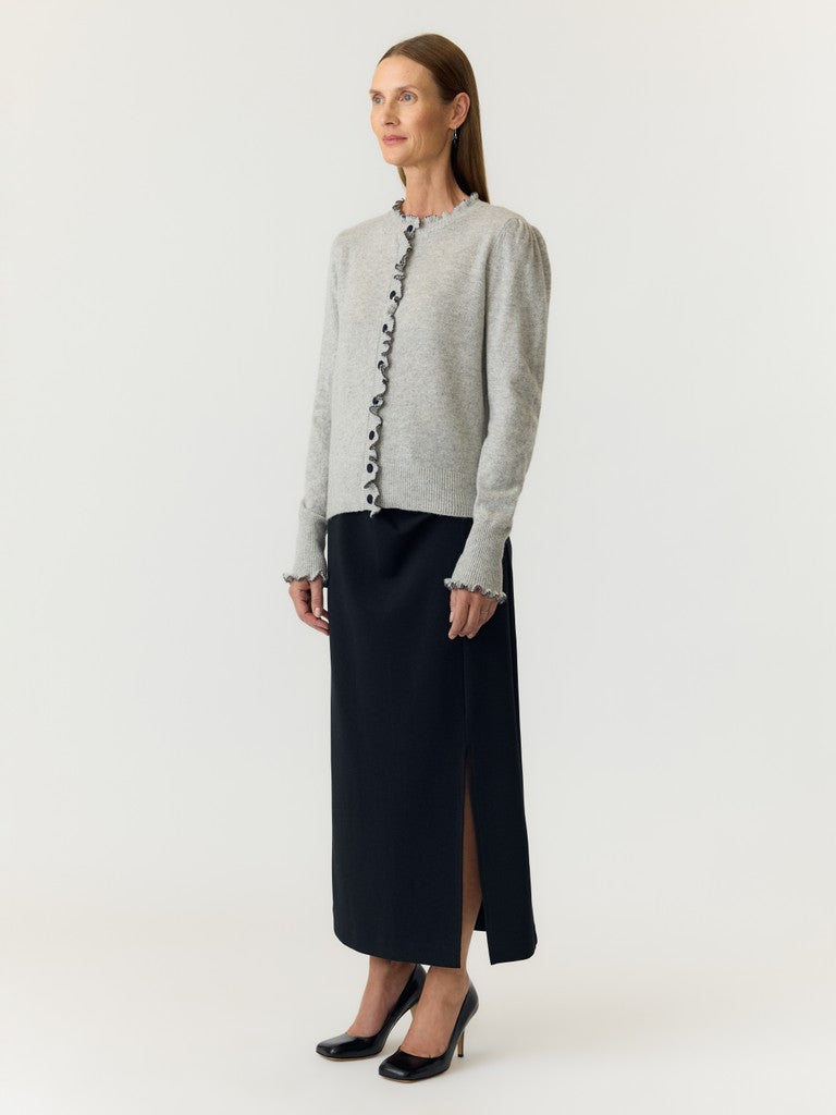 YASERONIA LS WOOL KNIT CARDIGAN S. - LIGHT GREY MELA/NAVY BLAZE