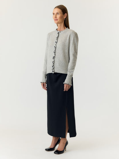 YASERONIA LS WOOL KNIT CARDIGAN S. - LIGHT GREY MELA/NAVY BLAZE