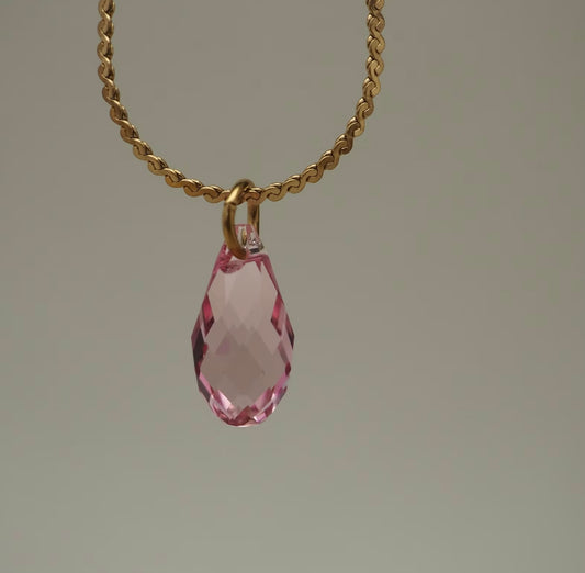 Dainty Pink Crystal Drop Necklace