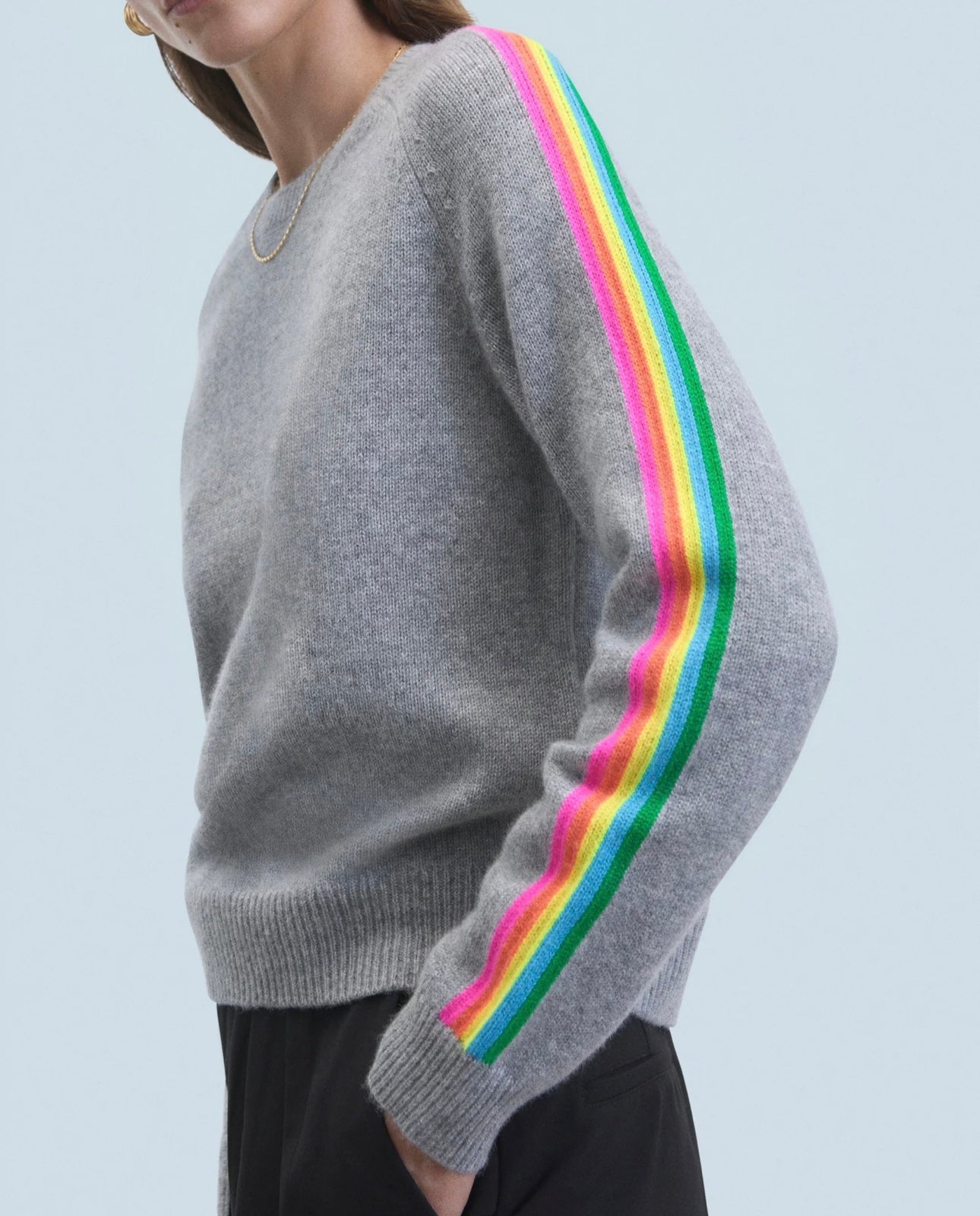 Crewneck Sweater Multicolor Stripes - Dark Heather Grey