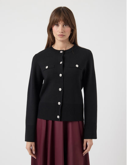 YASPIMI LS KNIT CARDIGAN - BLACK