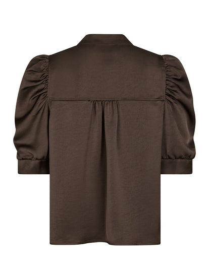 Roella Heavy Sateen Blouse - Dark brown