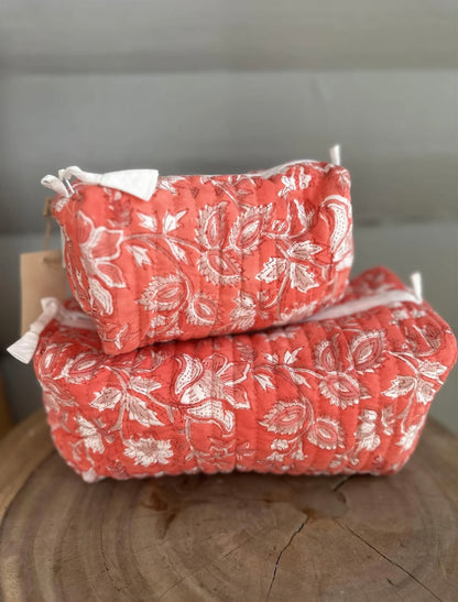 Toalettmappe Blokktrykket - Strawberry Red