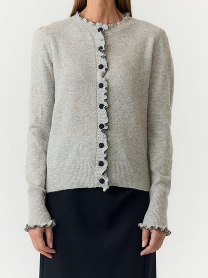YASERONIA LS WOOL KNIT CARDIGAN S. - LIGHT GREY MELA/NAVY BLAZE