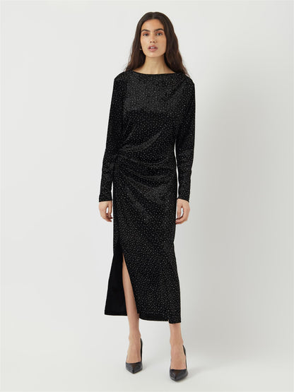 YASTILLIA LS VELVET LONG DRESS - BLACK