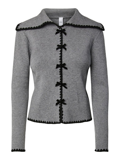 YASSONIA LS KNIT CARDIGAN S. - MEDIUM GREY MELANGE