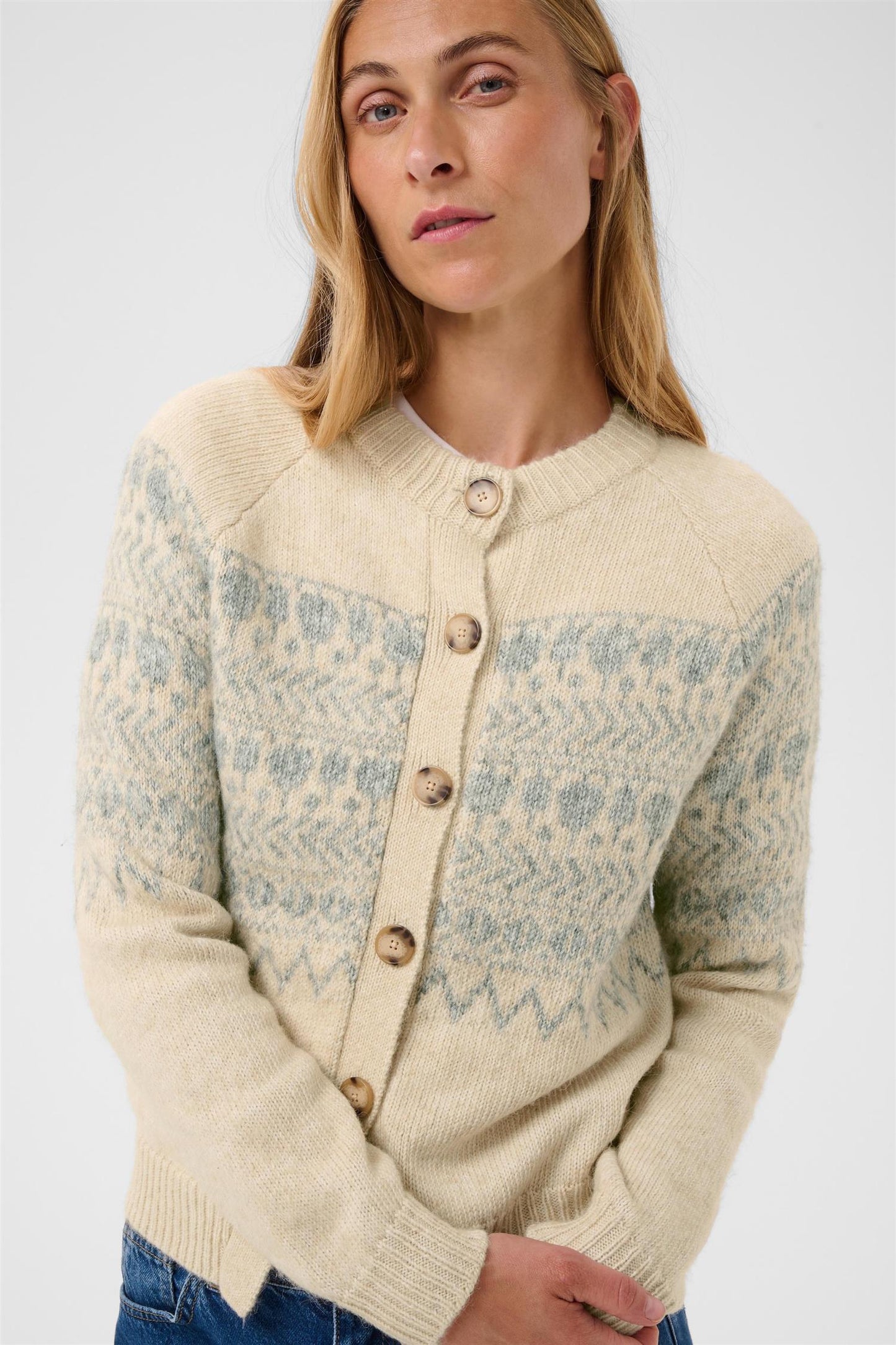 CharmainePW Cardigan - Whitecap/Grey Jaquard