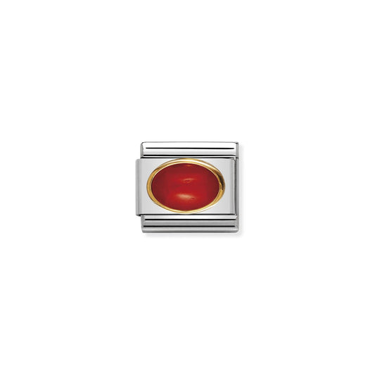 LINK, OVAL RED CORAL STONE