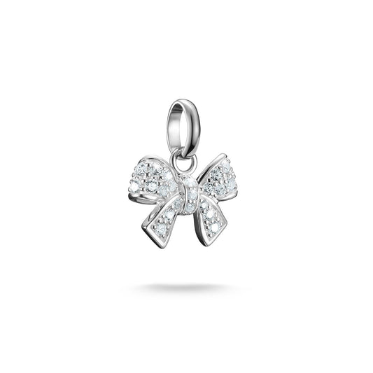 Charm Pendant Bow With Stones Connect Silver