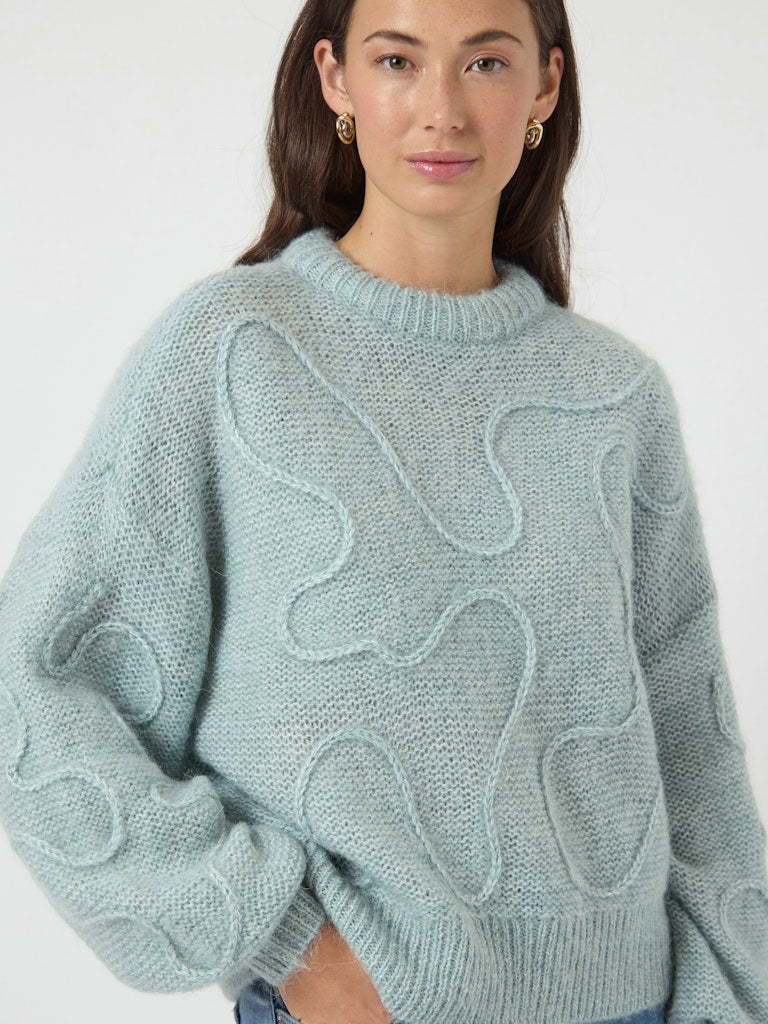 YASBRIDA LS WOOL BLEND KNIT PULLOVER - SILVER BLUE