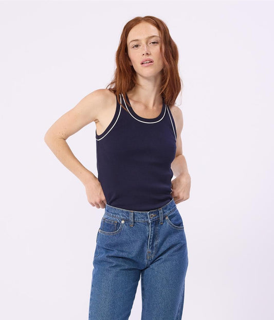 Tanktop Ribbed - Navy and White details