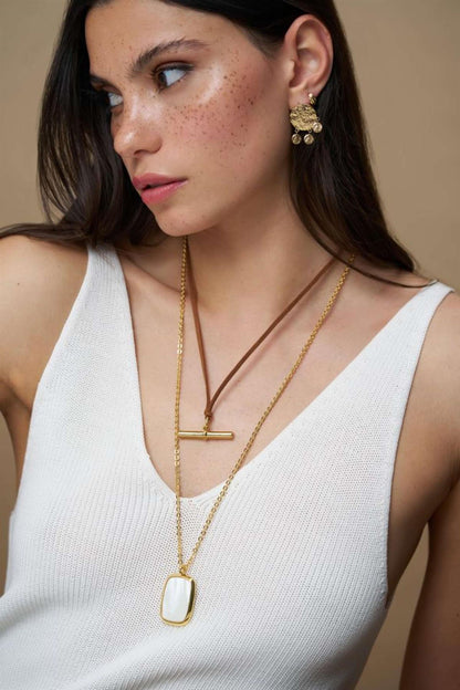 Statement mother of pearl long pendant necklace