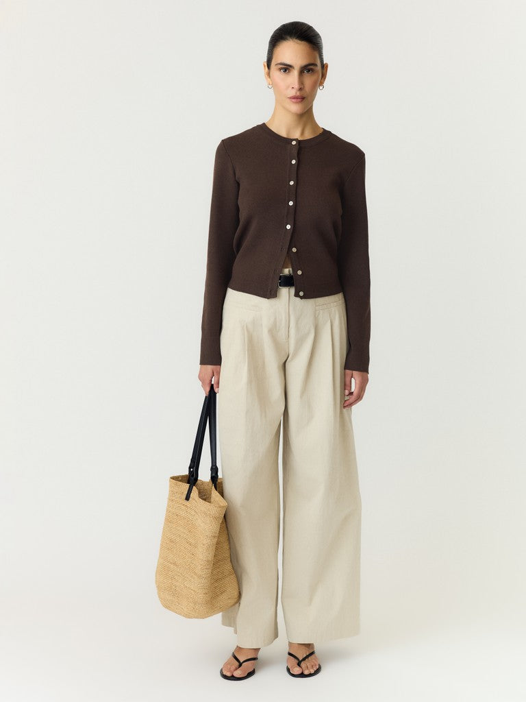 YASELENA SS KNIT CARDIGAN - COFFE BEAN/MELANGE