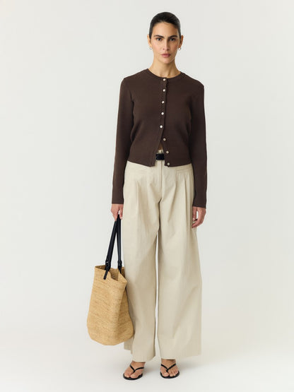 YASELENA SS KNIT CARDIGAN - COFFE BEAN/MELANGE