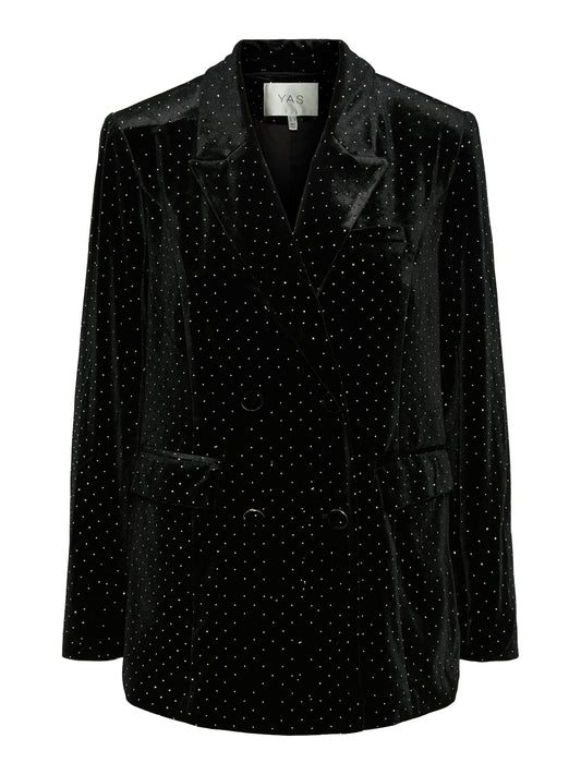 YASHELLA LS VELOUR BLAZER - BLACK/RHINESTONE