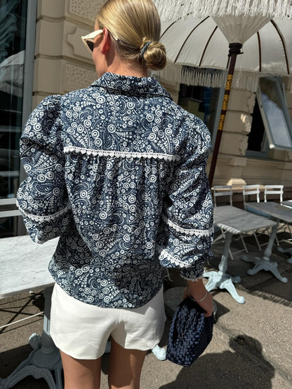 YASPERA LS BLOUSE - NAVY BLAZER/PERA PRINT