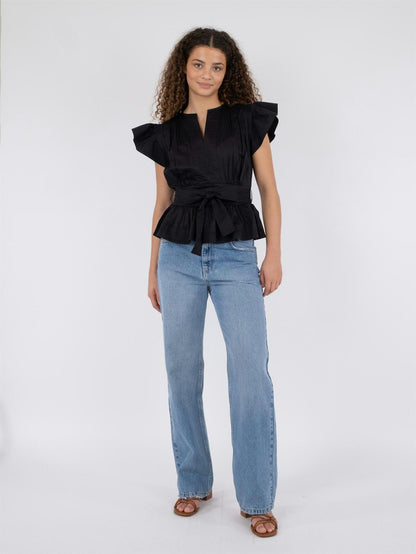 Dalia Cotten Satin Blouse - Black