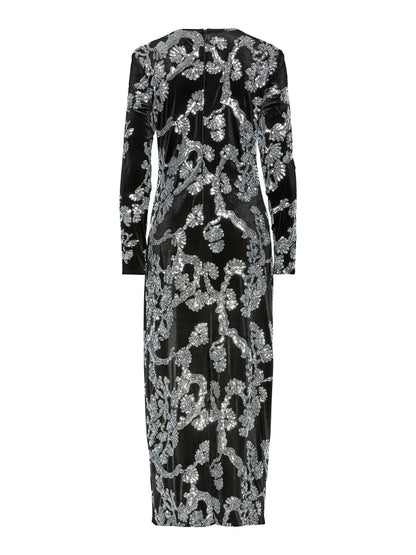 YASFLORANA LS LONG DRESS - BLACK/SILVER