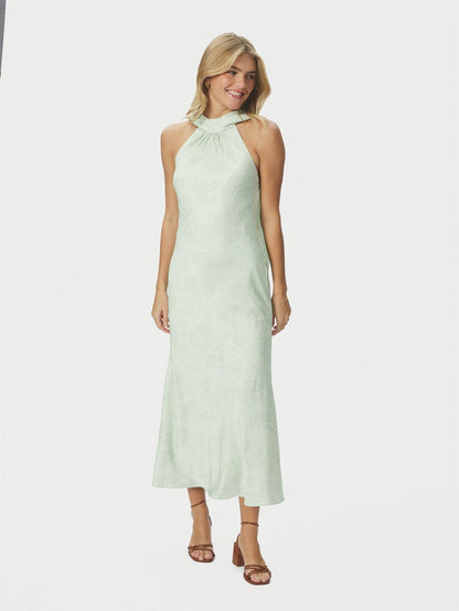 Fiona Pattern Satin Dress - Light Green