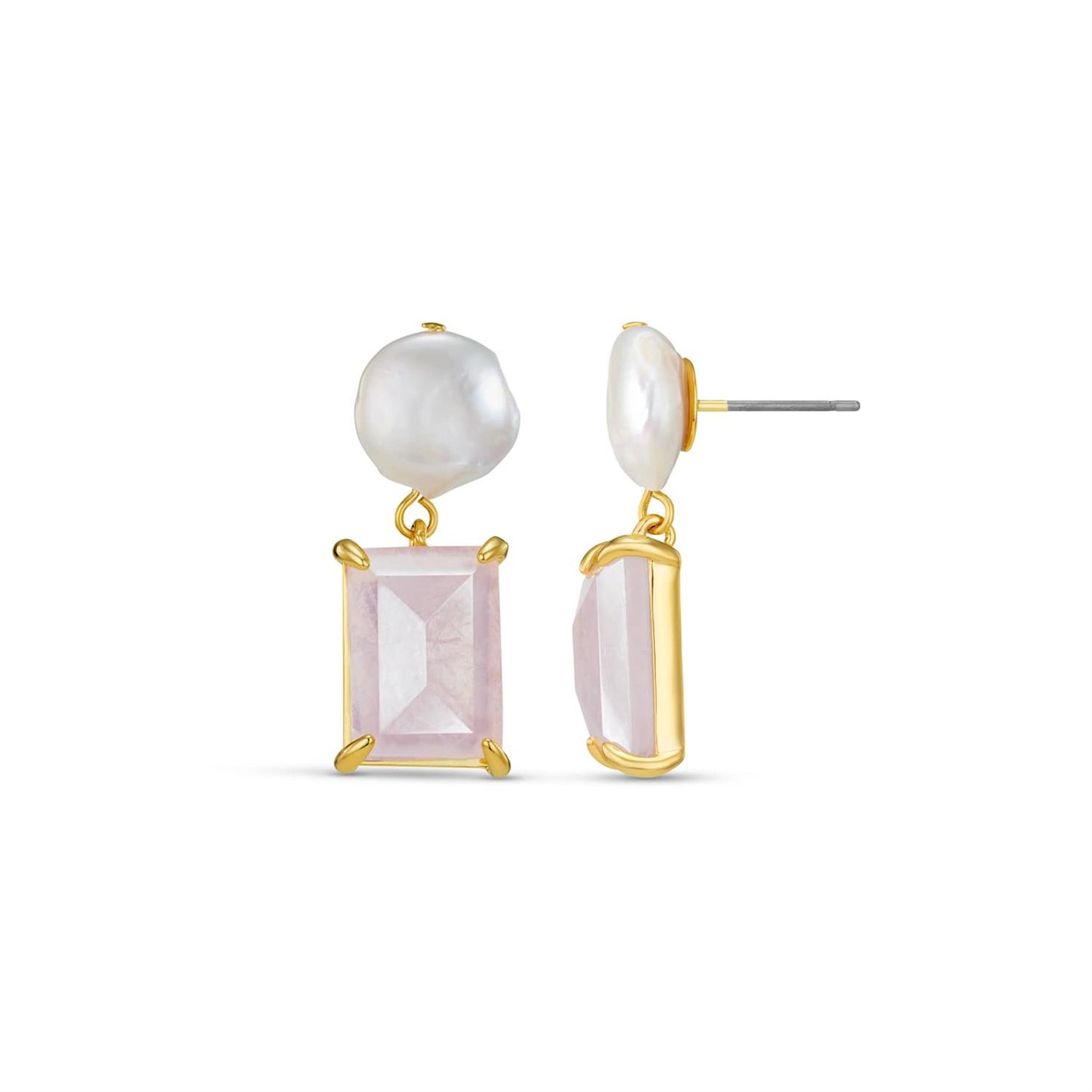 Pearl & Rose Quartz Drop Earring