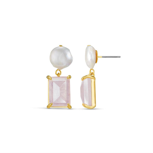 Pearl & Rose Quartz Drop Earring